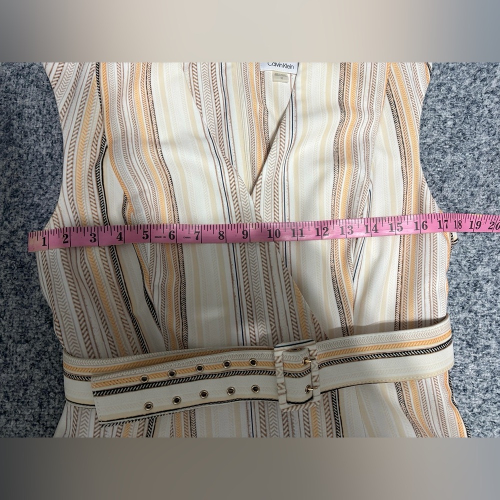 Calvin Klein Cream Sleeveless V-Neck Striped Midi Dress - Picture 5 of 9